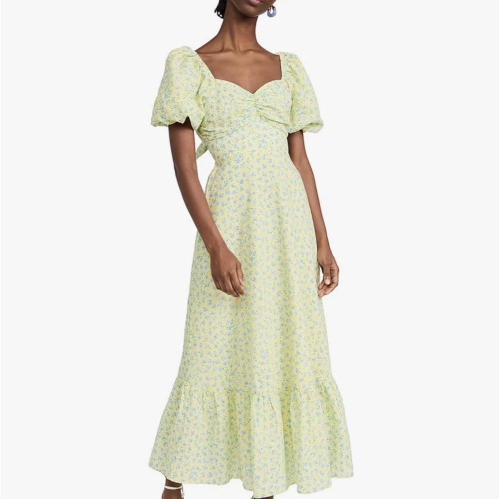 Green Ruffled Tiered Sundress with Puff Sleeves